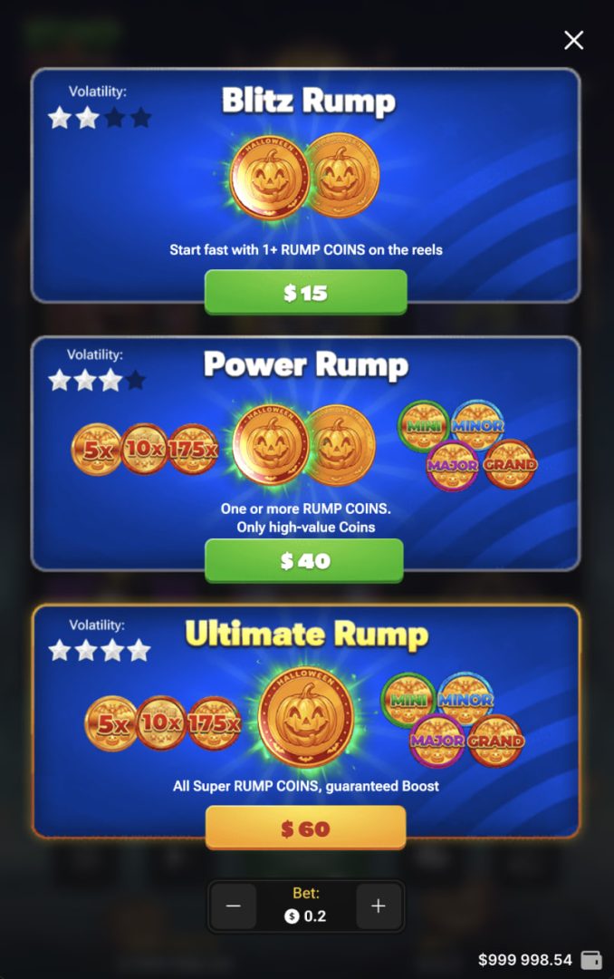 I tre Buy Bonus di Rump & Halloween impilati in verticale su smartphone