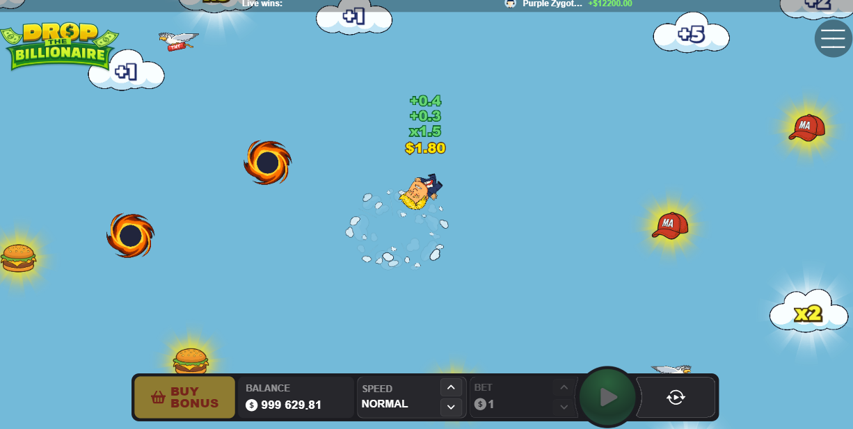 Miliardario in caduta tra nuvole e moltiplicatori in Drop The Billionaire
