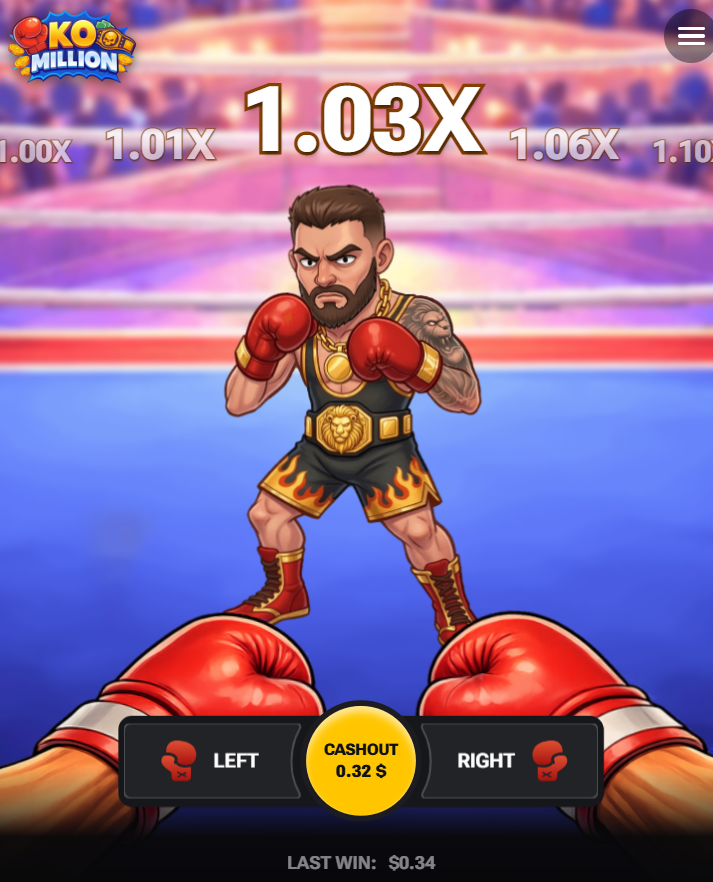 Pulsanti Left, Right e Cashout di KO Million su smartphone