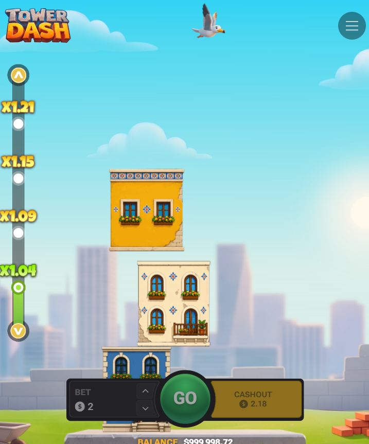 Versione mobile verticale di Tower Dash con Go e Cashout