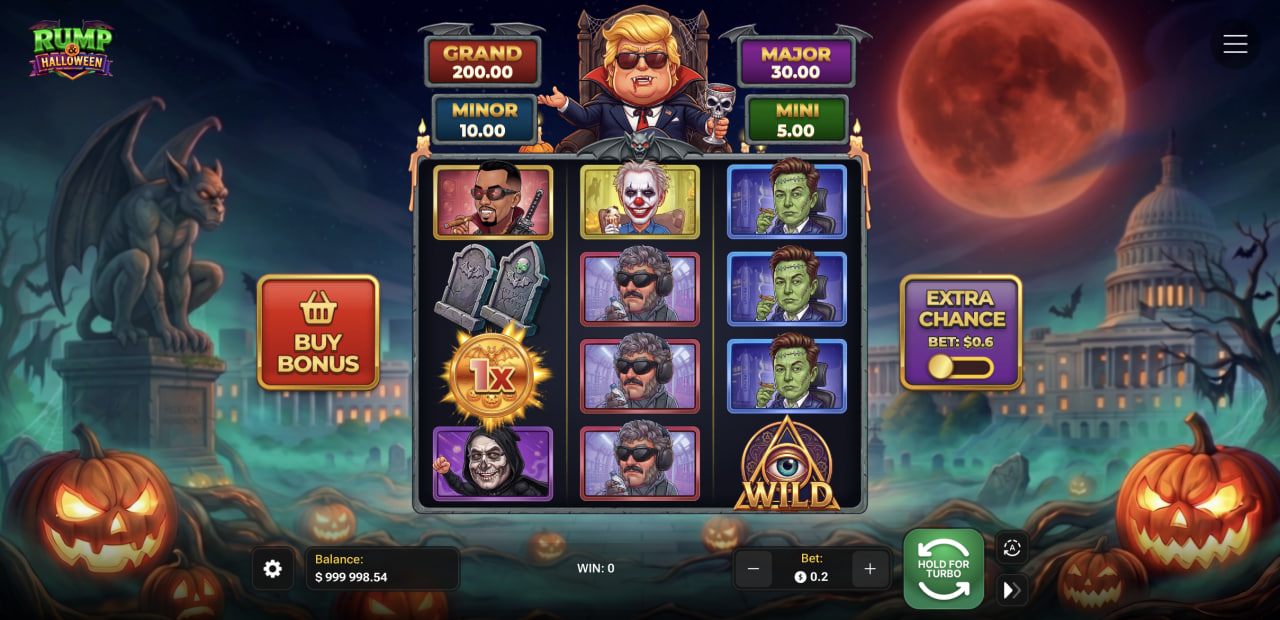 Griglia di Rump & Halloween con jackpot Mini, Minor, Major e Grand, Buy Bonus ed Extra Chance