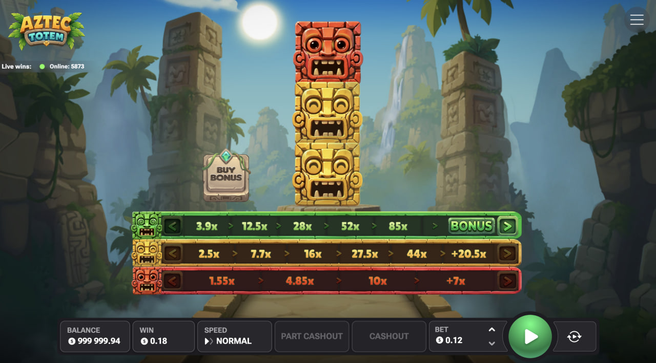 Aztec Totem su desktop con il totem centrale e tre file di moltiplicatori