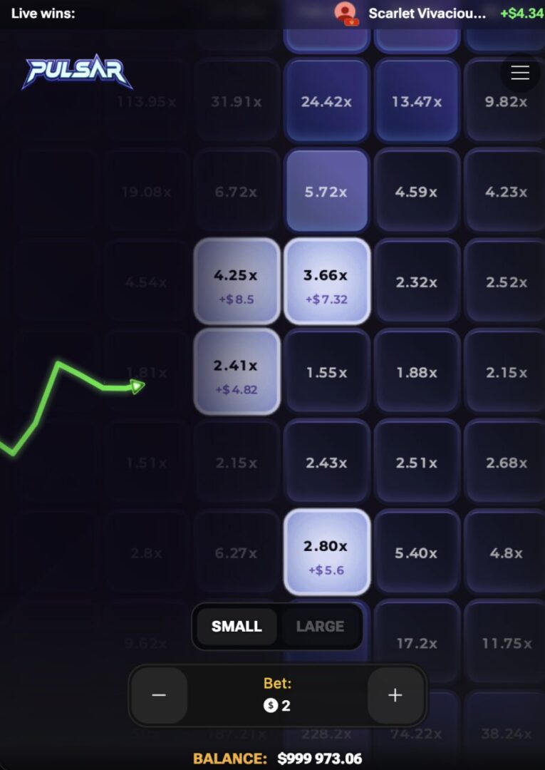 Pulsar app, gioco d'azzardo con bonus e registrazione: tre celle giocate sul telefono